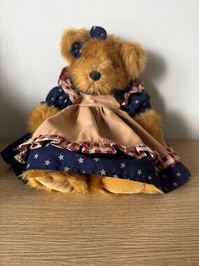 Russ Brown Plush Teddy in Navy Star Dress with Tan Apron